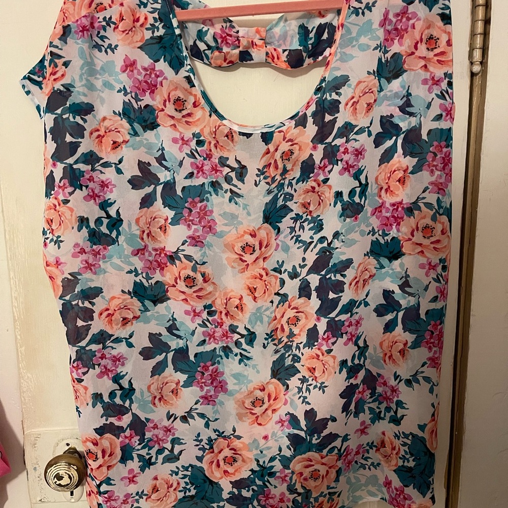 Torrid Floral Blouse in Pink and Blue